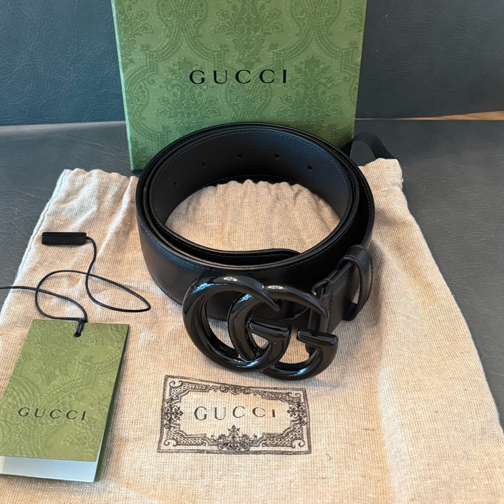 Gucci GG Marmot Men Black Leather Belt